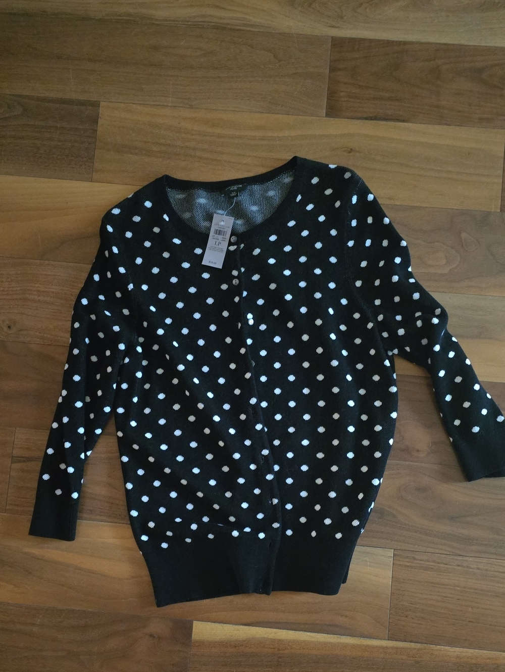 Ann Taylor Black Polka Dot Crewneck Cardigan
